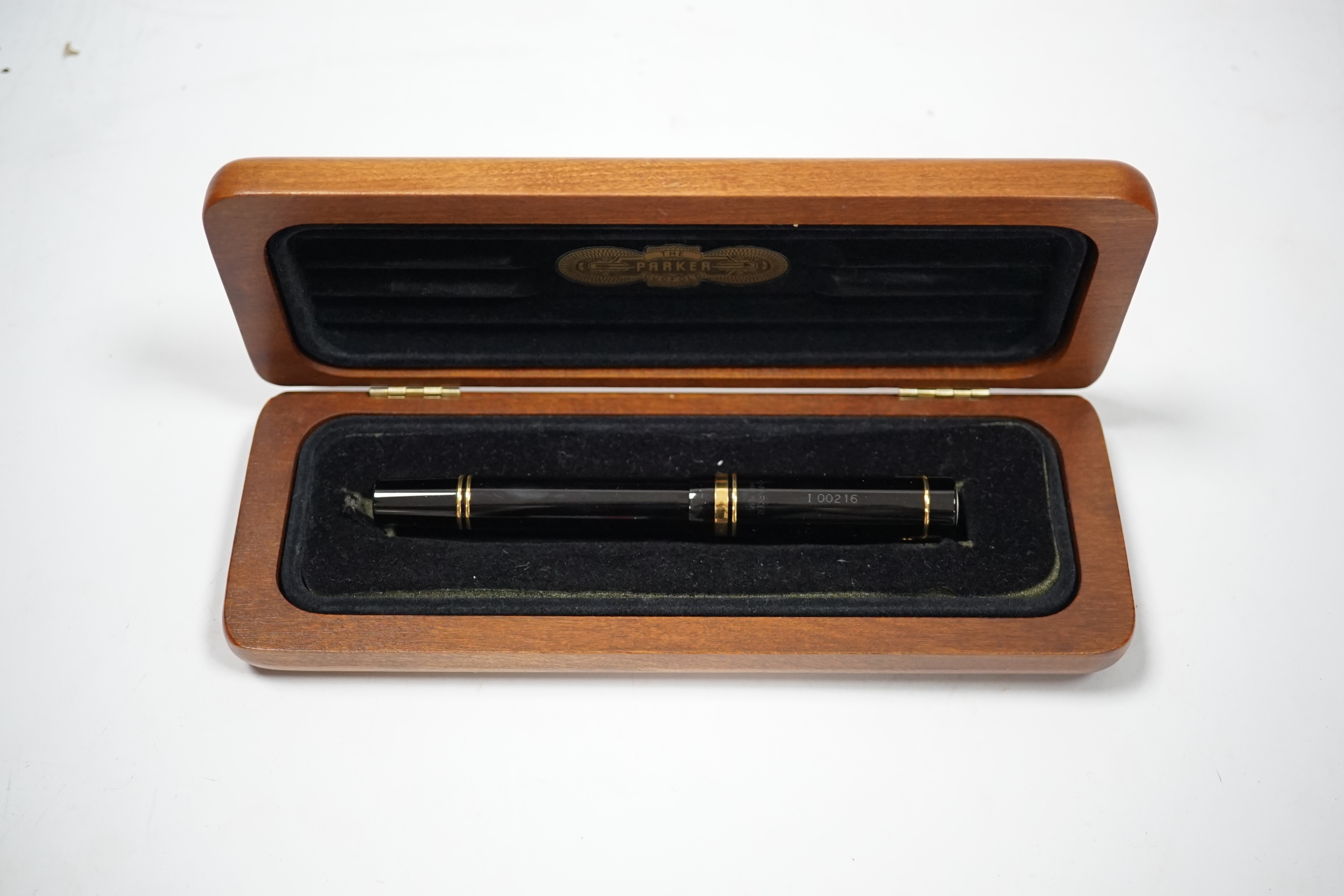 A Parker Duofold black centennial fountain pen for 'Memorial fund for Disaster Relief'